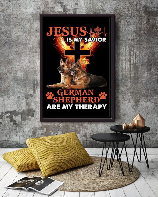 Jesus Is My Savior German Shepherd Are My Therapy God For Christian Gift Framed Matte Canvas Framed Prints, Canvas Paintings - Image 2