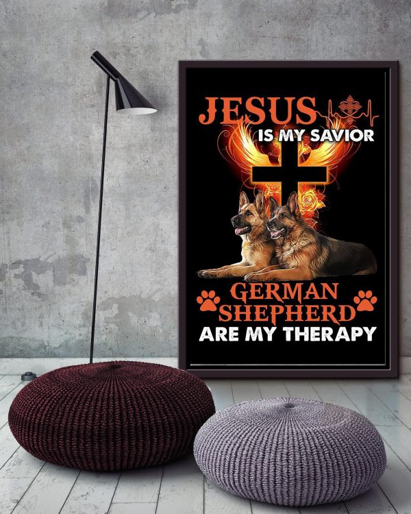 Jesus Is My Savior German Shepherd Are My Therapy God For Christian Gift Framed Matte Canvas Framed Prints, Canvas Paintings - Image 3