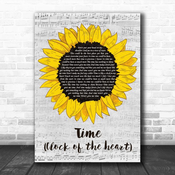 Culture Club Time (Clock Of The Heart) Grey Script Sunflower Song Lyric Art Print - Canvas Print Wall Art Home Decor