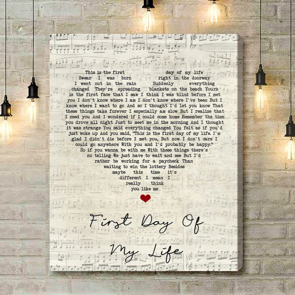 Bright Eyes First Day Of My Life Script Heart Song Lyric Art Print - Canvas Print Wall Art Home Decor