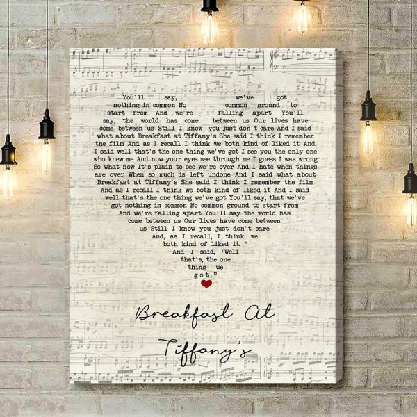 Deep Blue Something Breakfast At Tiffany's Script Heart Song Lyric Art Print - Canvas Print Wall Art Home Decor