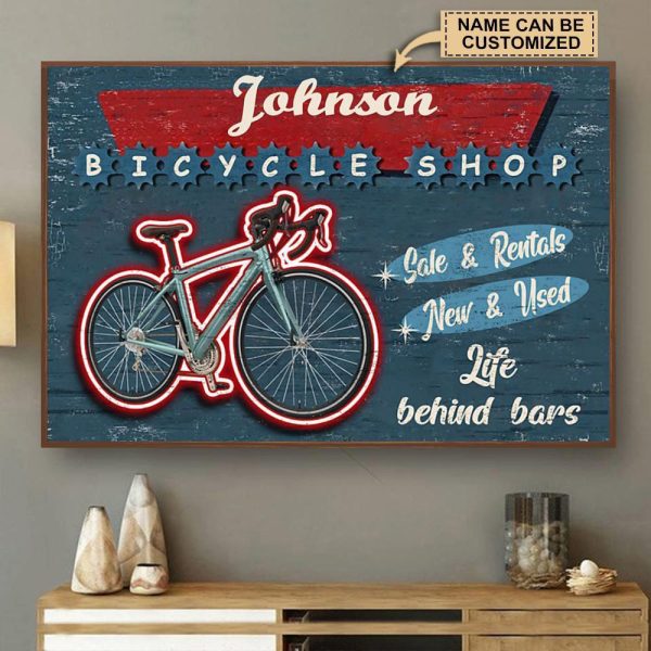 here Gifts Personalized Cycling Bicycle Shop Life Behind Bar Canvas Home Decor