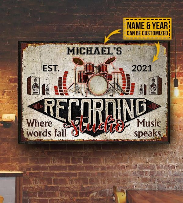 here Gifts Personalized Drum Recording Studio Canvas Home Decor