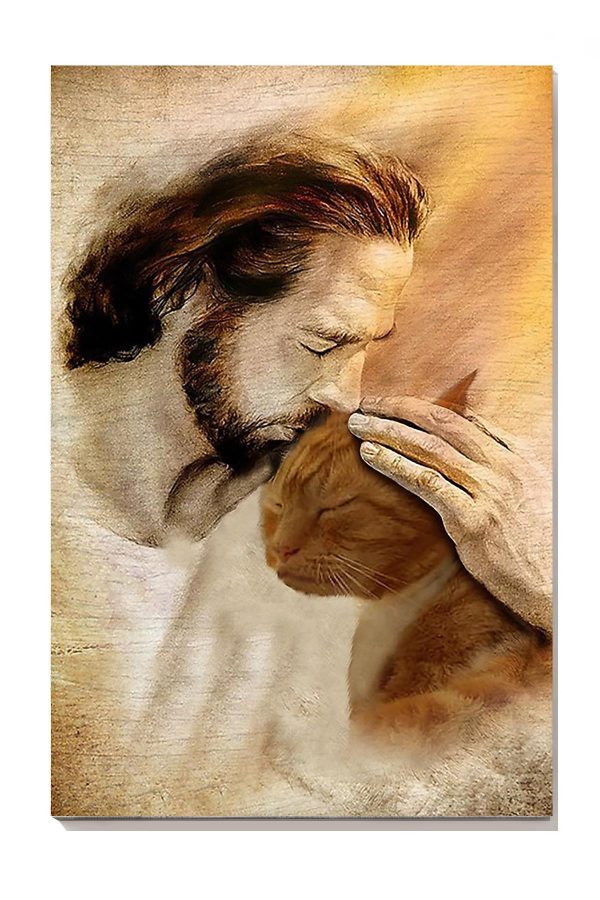 Jesus And Cat God For Gift For Cat Lovers Christian Canvas Gallery Painting Wrapped Canvas Framed Prints, Canvas Paintings