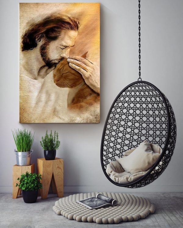 Jesus And Cat God For Gift For Cat Lovers Christian Canvas Gallery Painting Wrapped Canvas Framed Prints, Canvas Paintings - Image 3