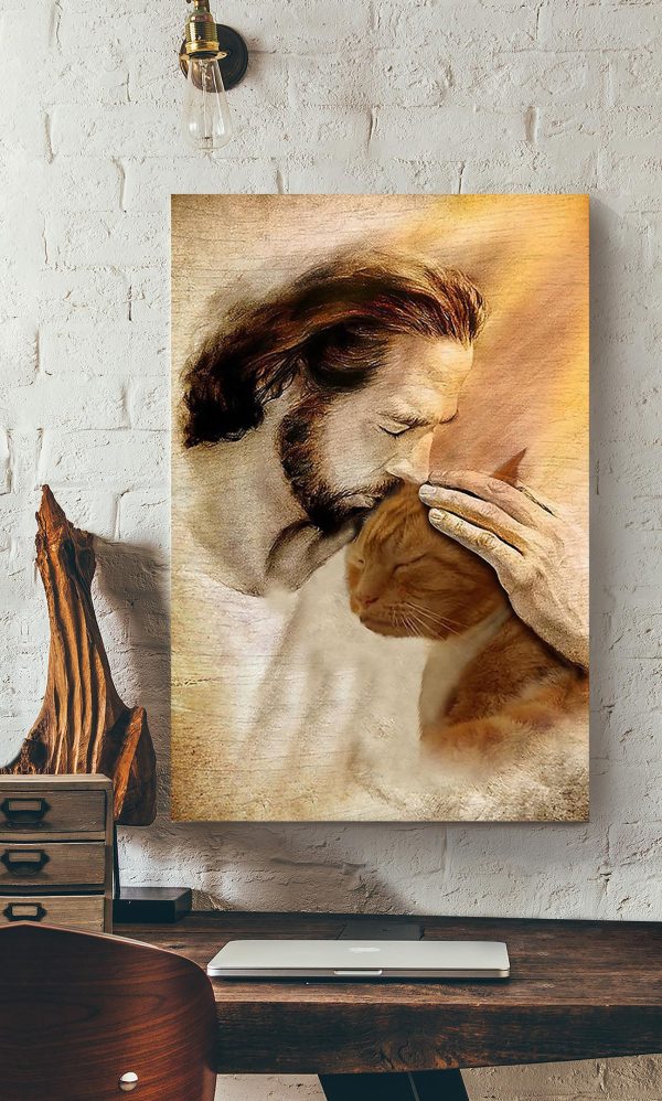 Jesus And Cat God For Gift For Cat Lovers Christian Canvas Gallery Painting Wrapped Canvas Framed Prints, Canvas Paintings - Image 2