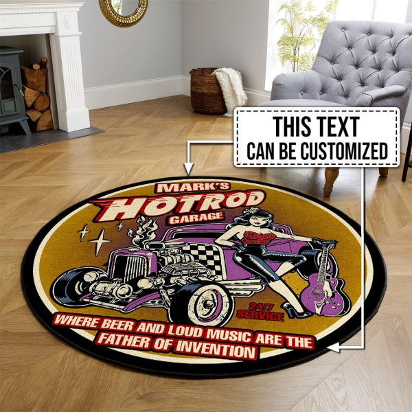 Personalized Hot Rod Garage Round Mat Round Floor Mat Room Rugs Carpet Outdoor Rug Washable Rugs