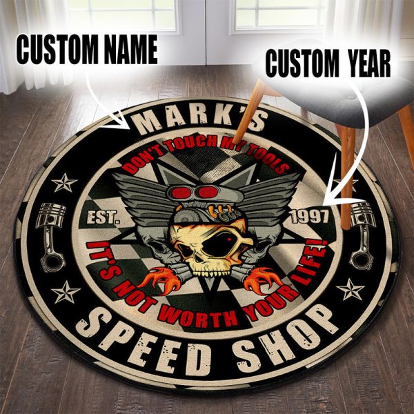 Personalized Speed Shop Hot Rod Round Mat Round Floor Mat Room Rugs Carpet Outdoor Rug Washable Rugs