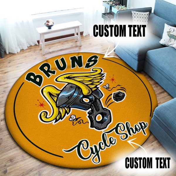 Personalized Hot Rod Cycle Shop Garage Round Mat Round Floor Mat Room Rugs Carpet Outdoor Rug Washable Rugs - Image 2