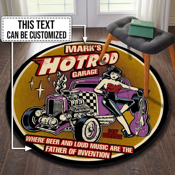 Personalized Hot Rod Garage Round Mat Round Floor Mat Room Rugs Carpet Outdoor Rug Washable Rugs - Image 3