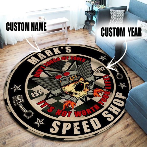 Personalized Speed Shop Hot Rod Round Mat Round Floor Mat Room Rugs Carpet Outdoor Rug Washable Rugs - Image 2