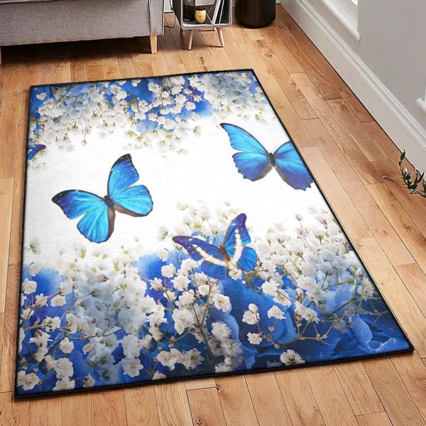 Butterfly Modern Rugs Blue Butterflies Rug Rectangle Rugs Washable Area Rug Non-Slip Carpet For Living Room Bedroom - Image 2