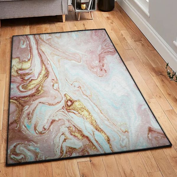 Gold Bedroom Rugs Pink Gold Liquid Marble Rug Rectangle Rugs Washable Area Rug Non-Slip Carpet For Living Room Bedroom