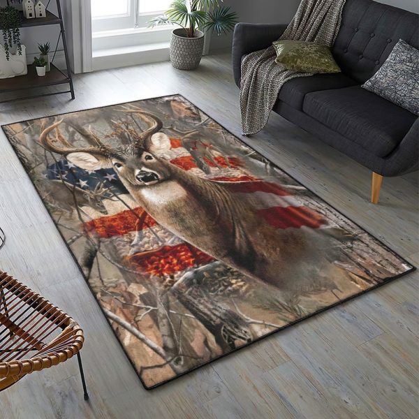 Deer Hunting Hunting Rug Rectangle Rugs Washable Area Rug Non-Slip Carpet For Living Room Bedroom