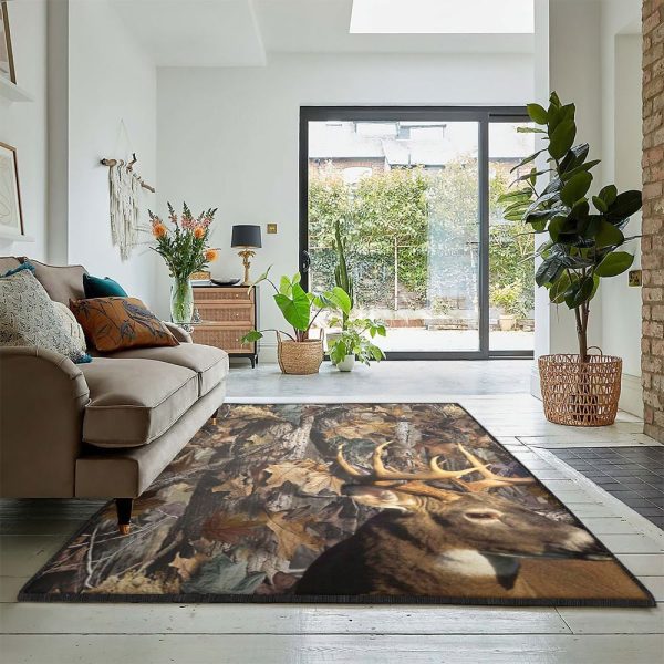 Deer Dining Room Rug Camo Deer Hunter Rug Rectangle Rugs Washable Area Rug Non-Slip Carpet For Living Room Bedroom - Image 2