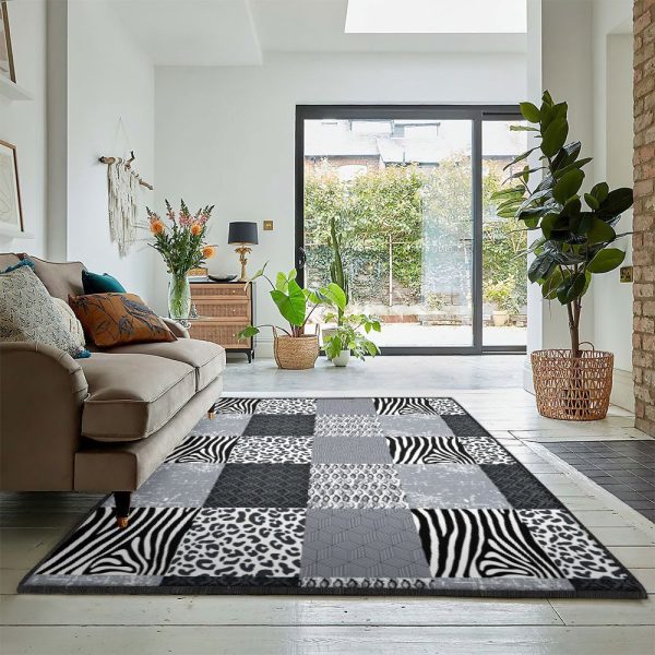 Patchwork Pattern Non Shedding Ziva Animal Print Patchwork Rug Rectangle Rugs Washable Area Rug Non-Slip Carpet For Living Room Bedroom