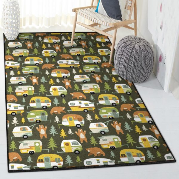 Camping Trip Large Camper Van Rug Rectangle Rugs Washable Area Rug Non-Slip Carpet For Living Room Bedroom