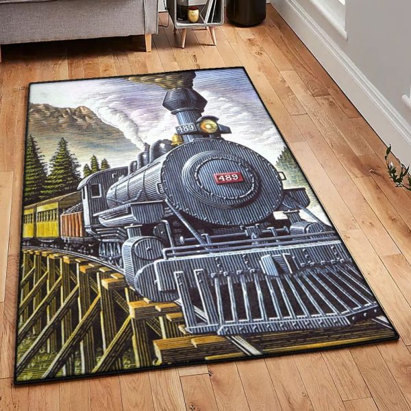 Train Kitchen Rugs Train Rug Rectangle Rugs Washable Area Rug Non-Slip Carpet For Living Room Bedroom - Image 2