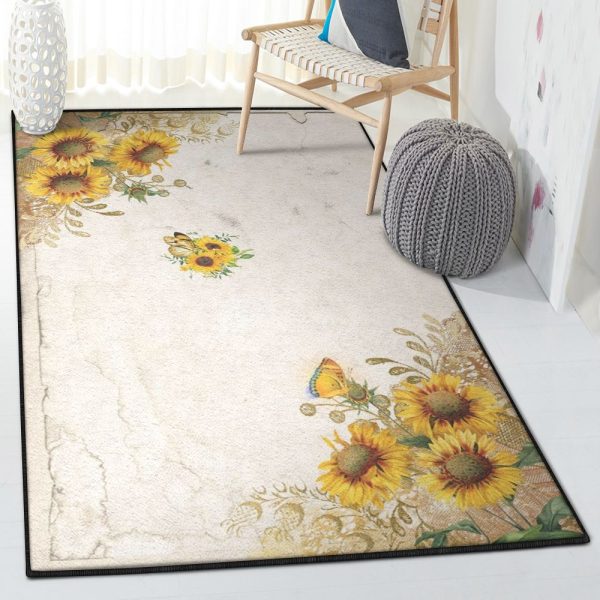 Sunflower Modern Rugs Sunflower Rug Rectangle Rugs Washable Area Rug Non-Slip Carpet For Living Room Bedroom