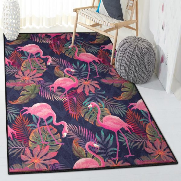 Tree Lover Washable Rugs Tropical Flamingo Palm Leaves Hawaiian Floral Rug Rectangle Rugs Washable Area Rug Non-Slip Carpet For Living Room Bedroom