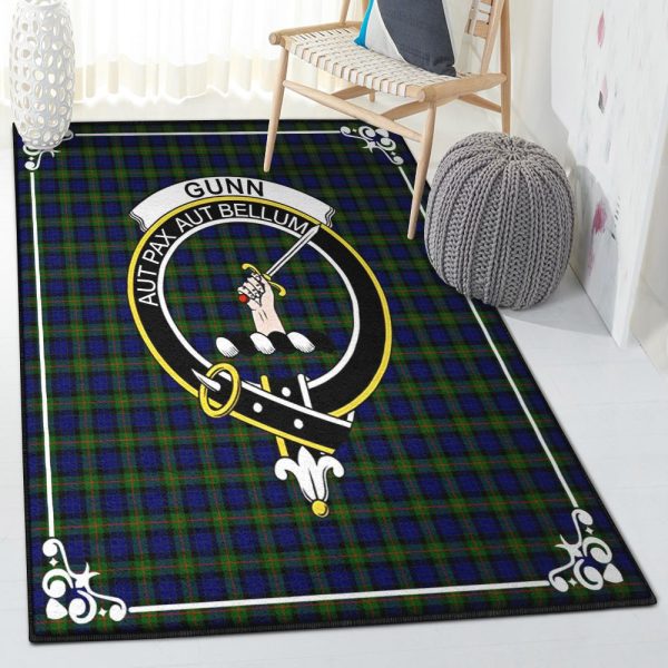 Scottish Gift Large Gunn Clan Badge Tartan Rug Rectangle Rugs Washable Area Rug Non-Slip Carpet For Living Room Bedroom