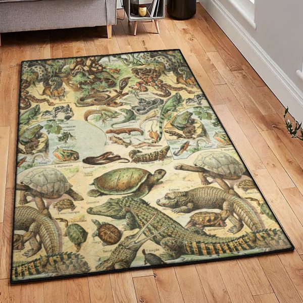 Antique Rugs Reptiles Vintage Rug Rectangle Rugs Washable Area Rug Non-Slip Carpet For Living Room Bedroom