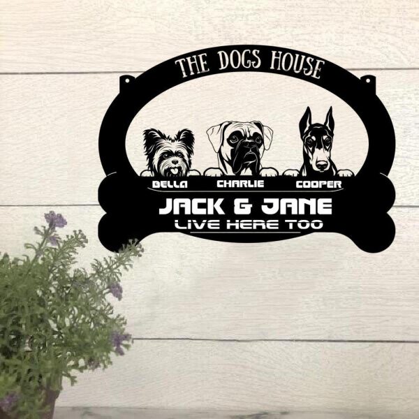 Dog Lovers Human Live Here Too Funny Metal House Sign Laser Cut Metal - Image 2