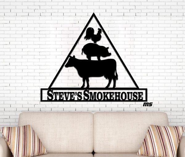 Custom Smokehouse Bbq Metal Sign, Personalized Flaming Grill, Barbeque