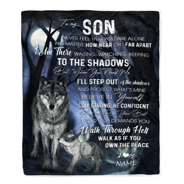 Personalized To My Son from Mom Blanket Never Feel You Are Alone Wolf