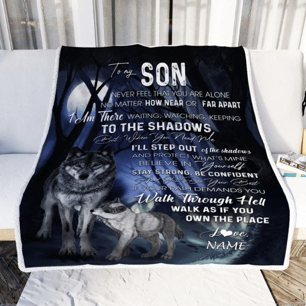 Personalized To My Son from Mom Blanket Never Feel You Are Alone Wolf - Image 2