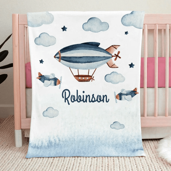 Personalized Baby Blankets with name Airplane baby blankets White colo - Image 4