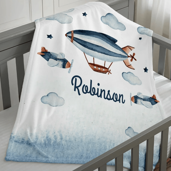 Personalized Baby Blankets with name Airplane baby blankets White colo - Image 7