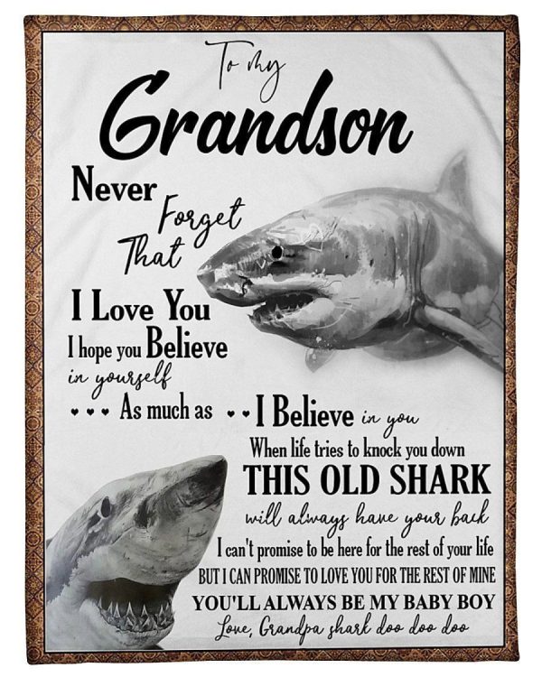 Shark Never Forget That I Love You To Grandson Fleece Blanket