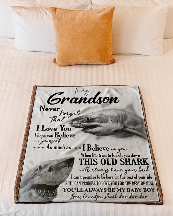 Shark Never Forget That I Love You To Grandson Fleece Blanket - Image 2