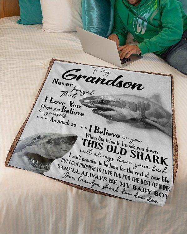 Shark Never Forget That I Love You To Grandson Fleece Blanket - Image 3