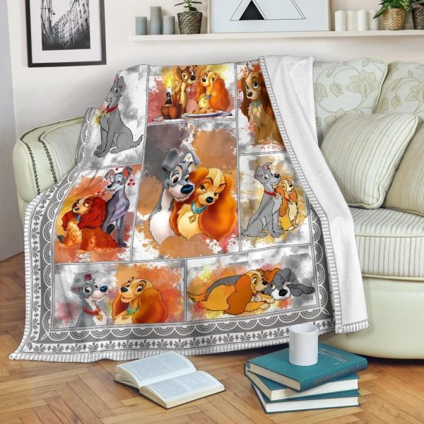 Cute Lady And The Tramp Dog Printed Fleece Blanket