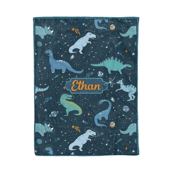 Ethan Dinosaur Space Custom Name Printed Fleece Blanket - Image 2