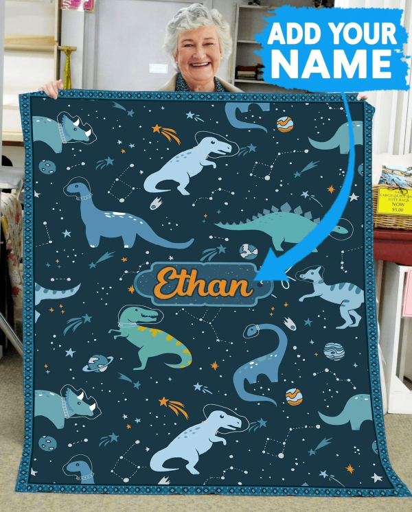 Ethan Dinosaur Space Custom Name Printed Fleece Blanket - Image 5