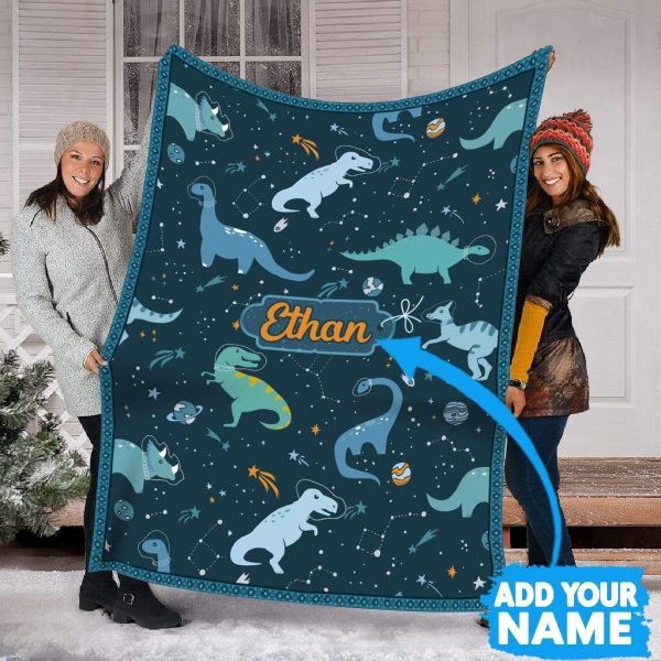 Ethan Dinosaur Space Custom Name Printed Fleece Blanket - Image 6