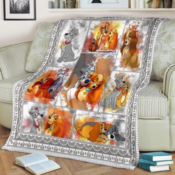 Cute Lady And The Tramp Dog Printed Fleece Blanket - Image 2