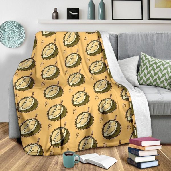 Durian Pattern Print Design Taupe Fleece Blanket - Image 3