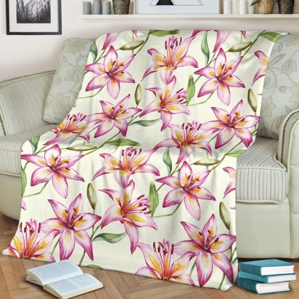 Lily Pattern Print Design Vintage Fleece Blanket - Image 2