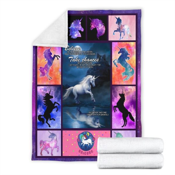 Believe In The Power Of Unseen Unicorn Galaxy Fleece Blanket - Image 7