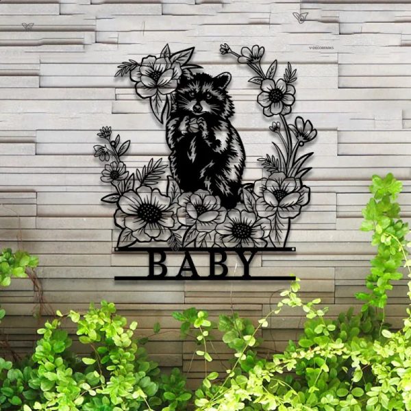 Personalized Floral Raccoon Metal Sign Led Lights, Custom Raccoon Meta - Image 4