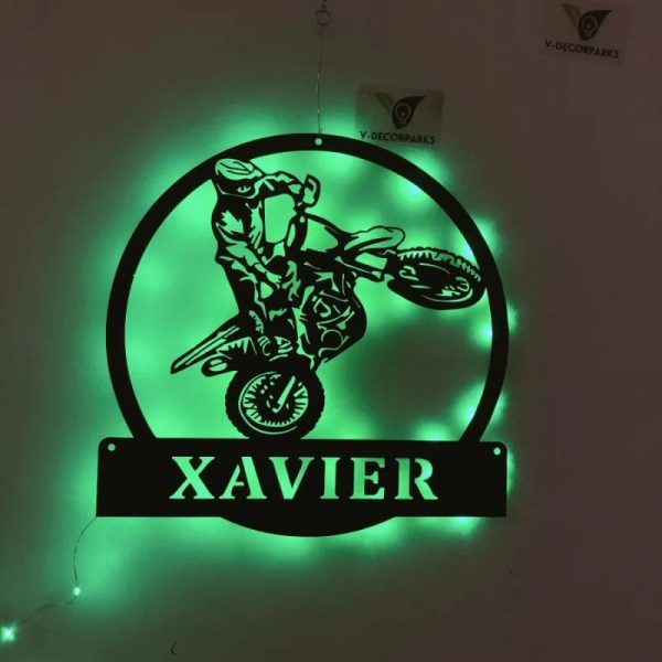 Custom Dirt Bike Metal Wall Art With Led Lights, Metal Motocross Sign,