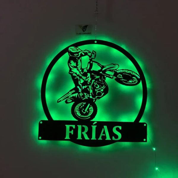 Custom Dirt Bike Metal Wall Art With Led Lights, Metal Motocross Sign, - Image 2