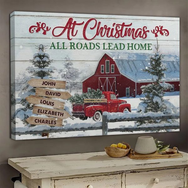 Personalized Canvas Prints, Custom Clip Art Christmas Gifts For Family, Christmas Decor, Farmhouse At Christmas All Roads Lead Home Dem Canvas - Image 2