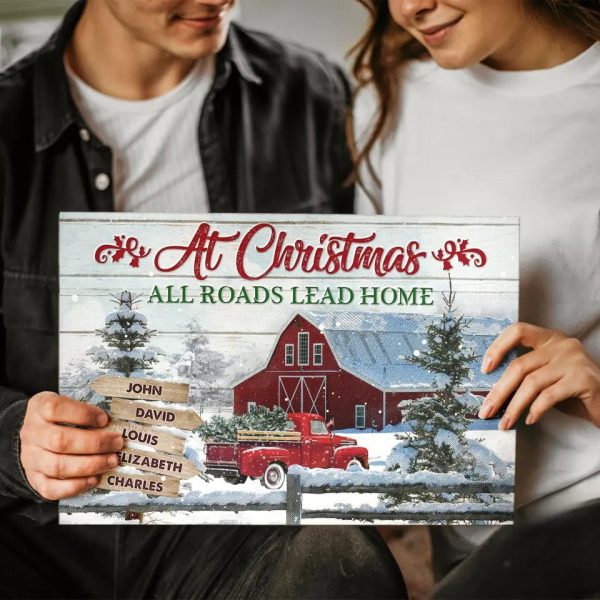 Personalized Canvas Prints, Custom Clip Art Christmas Gifts For Family, Christmas Decor, Farmhouse At Christmas All Roads Lead Home Dem Canvas - Image 3