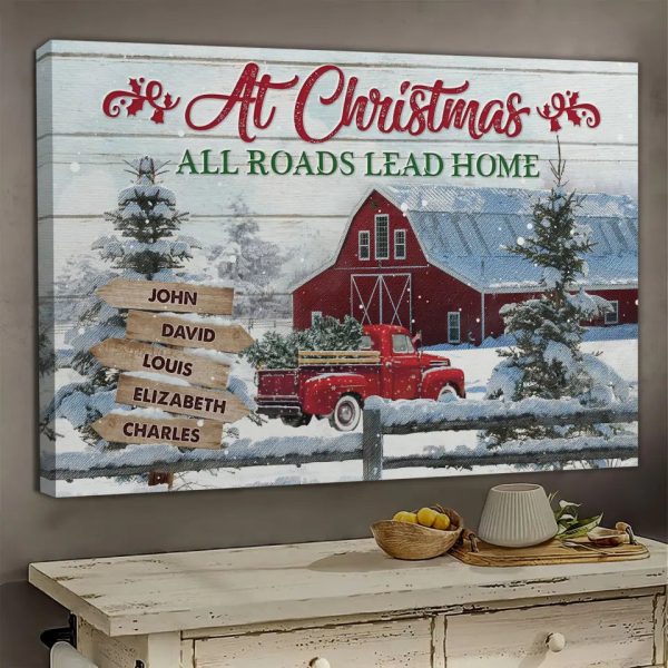 Personalized Canvas Prints, Custom Clip Art Christmas Gifts For Family, Christmas Decor, Farmhouse At Christmas All Roads Lead Home Dem Canvas - Image 6