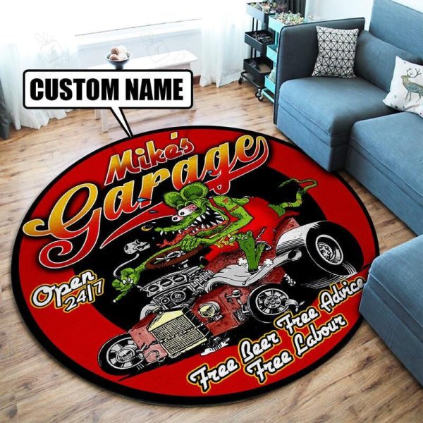 Personalized Dad'S Garage Round Mat Round Floor Mat Room Rugs Carpet Outdoor Rug Washable Rugs - Image 2